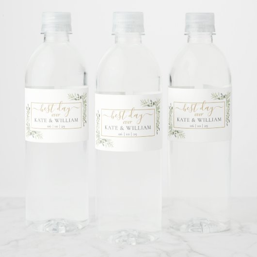 Beste dag ooit Elegante groene huwelijksfeest Waterfles Etiket (Flessen)