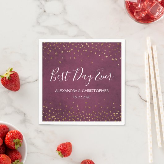 Beste dag ooit Gold Hearts Confetti Wedding Servet (Insitu)