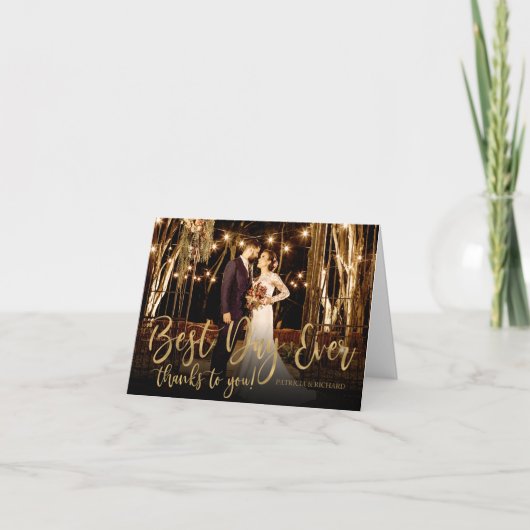 Beste dag ooit Gold Script Photo Wedding Bedankt (Voorkant)