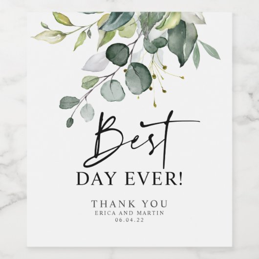 Beste dag ooit groen bedankt wijn etiket (Enkel label)