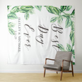 Beste dag ooit groen wedding foto achtergrond wandkleed (In Situ (horizontaal))