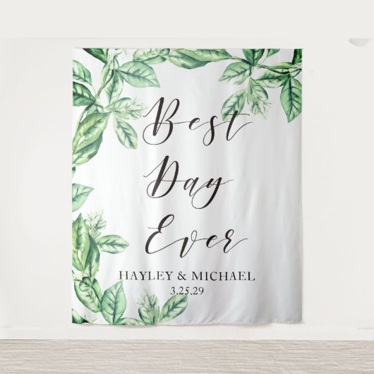 Beste dag ooit groen wedding foto achtergrond wandkleed (Voorkant)