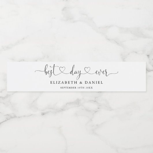 Beste dag ooit hartscript bruiloft waterfles etiket (Enkel label)
