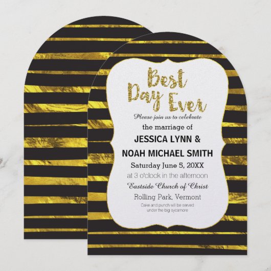 Beste dag ooit in zwart-wit Stripe Gold Kaart (Voorkant / Achterkant)