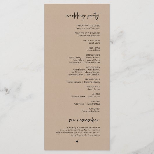 Beste dag ooit, Modern Wedding Kraft Brown Program Programma (Achterkant)