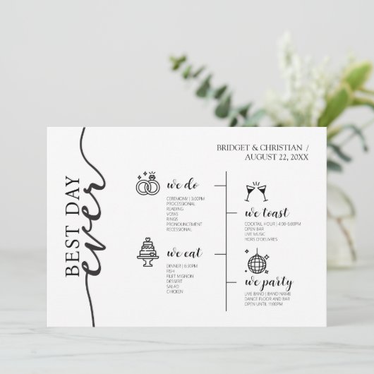 Beste dag ooit moderne elegante bruiloft tijdlijn programma (Staand voorkant)
