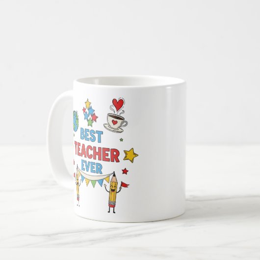 Beste docent ooit Mok kleurrijke schets iconen Tea (Voorkant links)