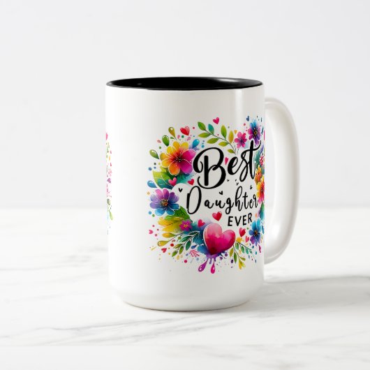 Beste dochter ooit bloemenmok tweekleurige koffiemok (Voorkant rechts)