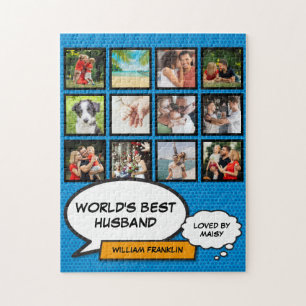Beste echtgenoot ter wereld 12 foto blauwe grappig legpuzzel