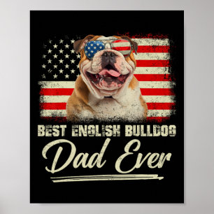 Beste Engelse Bulldog Papa Ooit Vader Usa Vlag Vad Poster