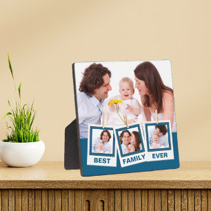 Beste Familie Ooit Aangepaste 4 Foto Collage Blauw Fotoplaat