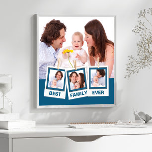 Beste familie ooit aangepaste blauwe 4 foto-collag poster
