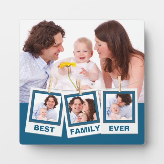 Beste familie ooit op maat 4 fotocollage blauw fotoplaat (Voorkant)