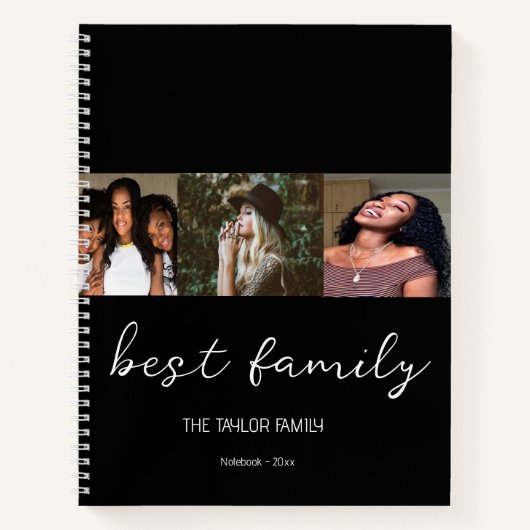 Beste Familie Recept Collage Foto Zwart Script Notitieboek (Voorkant)