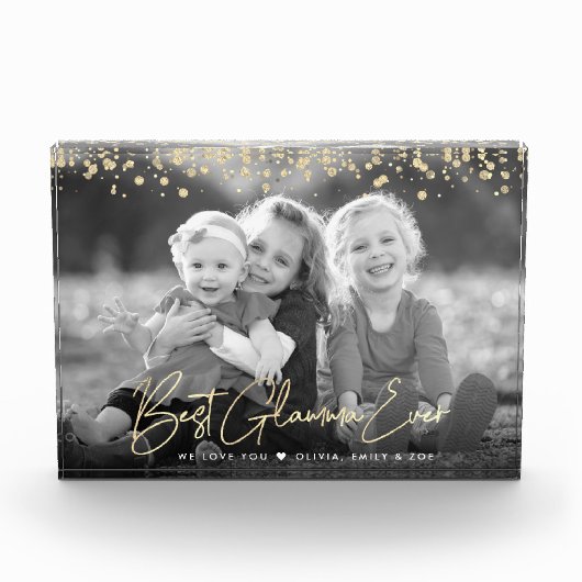 Beste Glamma Ever Gold Glitter Script - Aangepaste Fotoblokken (Voorkant)