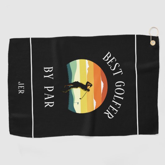 Beste Golfer door Par Golfer Pun Silhouette Black Golfhanddoek (Horizontaal)