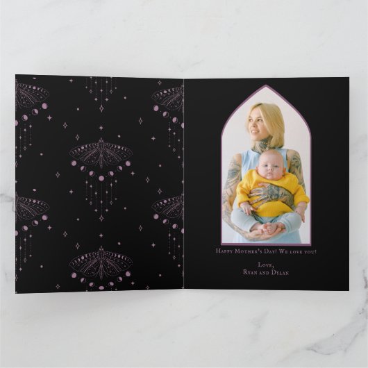 Beste Goth Moeder Ooit Schedel Vlinder Paars Moede Kaart (Binnen)