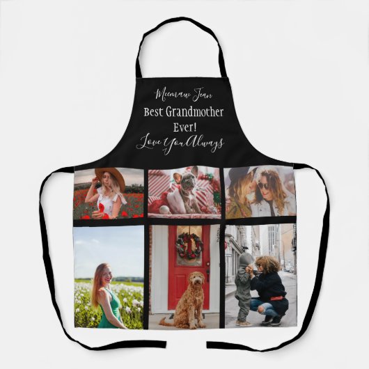 Beste grootmoeder ooit 6 fotocollage wit script schort (Voorkant)