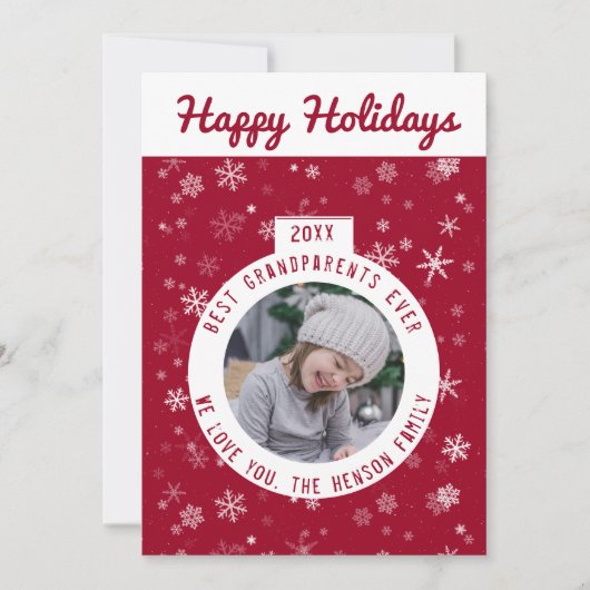 Beste grootouders Red Snowflake Ball Foto Feestdagenkaart (Voorkant)