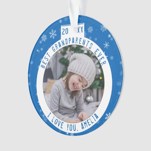 Beste grootouders Snowflake Blue Keepomwille Foto Ornament (voorkant)