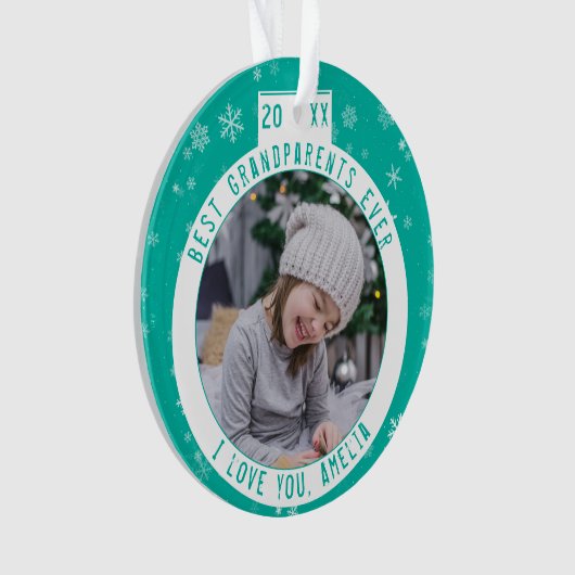 Beste grootouders Snowflake Green Keepomwille Foto Ornament (voorkant)