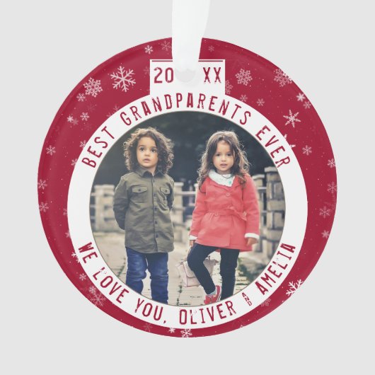 Beste grootouders Snowflake Red Keepomwille Foto Ornament (voorkant)