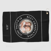 Beste Grootvader Golfer Grappige Foto Gift Zwart Golfhanddoek (Horizontaal)