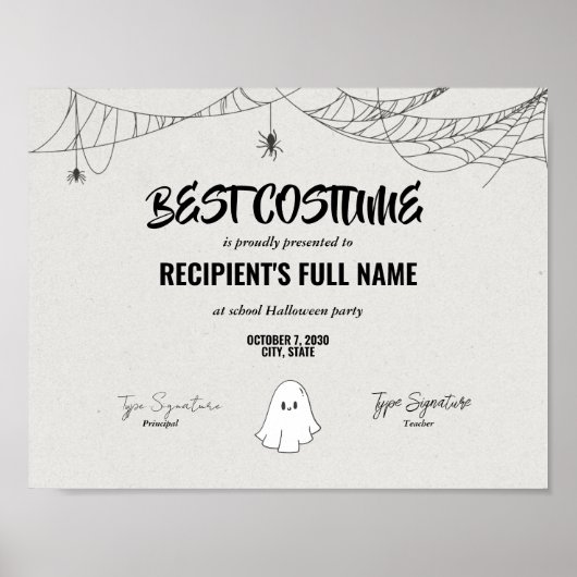 Beste Halloween kostuum certificaat award Poster (Voorkant)