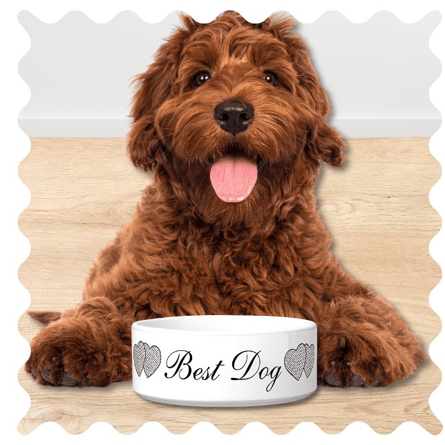 Beste hond bruiloft hond kom (Best Dog of Honor Wedding Day Reception Pet Bowl. Cute Modern White with Elegant Script. )