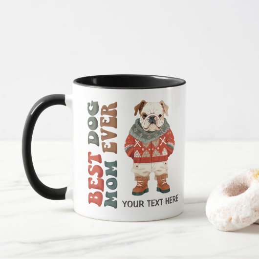 Beste Hond Mam Ooit Bulldog Custom Kerstmis Mok (Met donut)