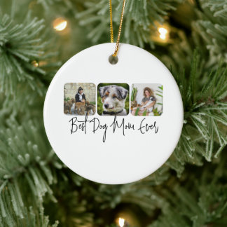 Beste Hond Mam Ooit - Custom 3-Photo Collage Keramisch Ornament