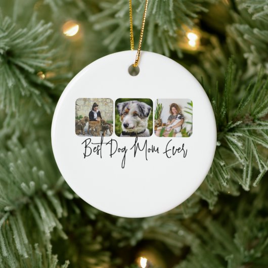 Beste Hond Mam Ooit - Custom 3-Photo Collage Keramisch Ornament (Boom)