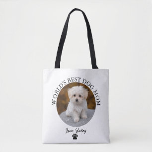 Beste Hond Mam Paw Print Aangepaste Huisdier Foto Draagtas