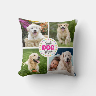 Beste hond-moeder aangepaste 4 foto multikleurige kussen
