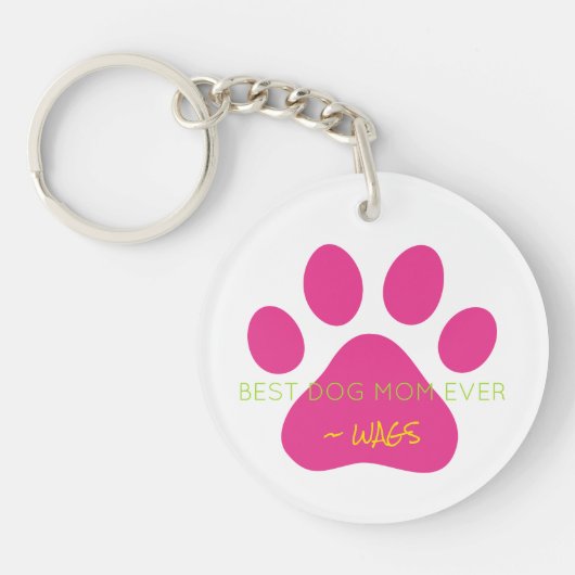 BESTE HOND MOEDER OOIT Pet NAME Pink Pet Paw Fun Sleutelhanger (Voorkant)