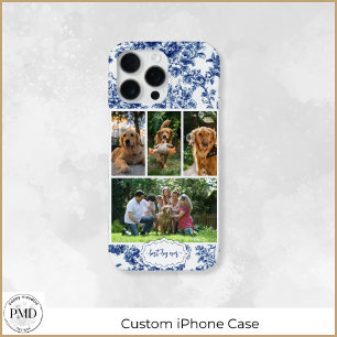 Beste Hond Ooit Vier Foto Bloemmotief Blauwe Toile iPhone 16 Pro Max Hoesje
