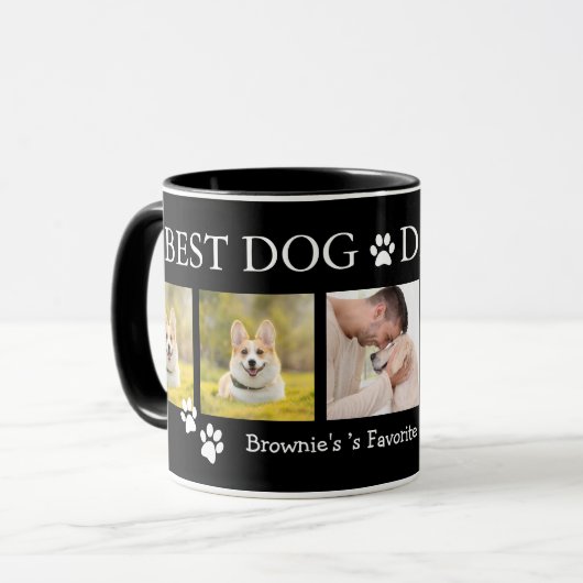 Beste Hond Papa Ooit 5 Foto Collage Huisdier Naam Mok (Voorkant links)