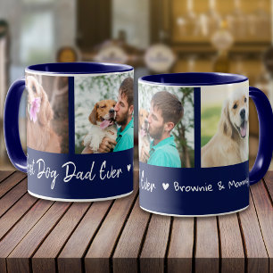Beste hond papa ooit Pet 3 foto collage marineblau Mok