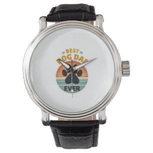 Beste hond papa ooit vintage retro poot zonsonderg horloge