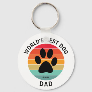 Beste Hond Papa Pootafdruk Retro Zonsondergang Maa Sleutelhanger