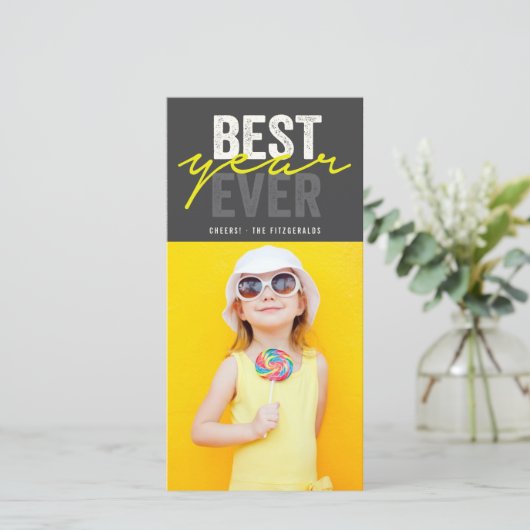 Beste jaar ooit handschrift script moderne foto feestdagenkaart (Staand voorkant)