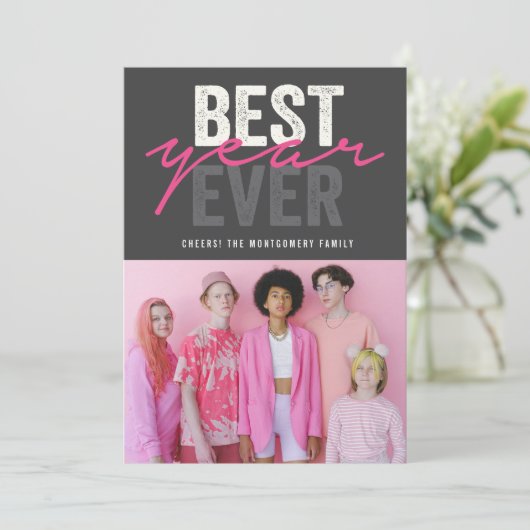 Beste jaar ooit handschrift script moderne foto feestdagenkaart (Staand voorkant)