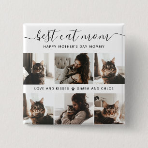 Beste kat mam: aangepaste Moederdag kat foto Vierkante Button 5,1 Cm