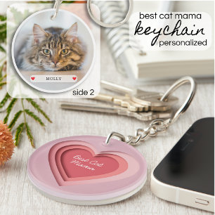 Beste Kat Mama Aangepaste Foto Hart Sleutelhanger