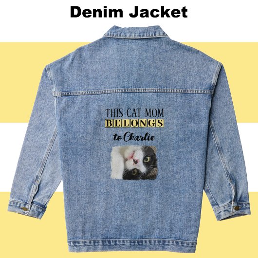 Beste kat moeder foto voeg naam geel toe denim jacket