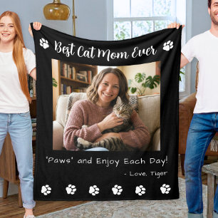 Beste Kat Moeder Pootjes Huisdier Foto Zwart Fleece Deken