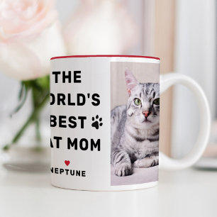 Beste Kat Moeder Ter Wereld Rode Foto Pootafdruk Tweekleurige Koffiemok
