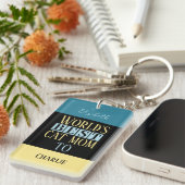 Beste kat moeder voeg naam toe foto blauw geel sleutelhanger (Voorkant Rechts)