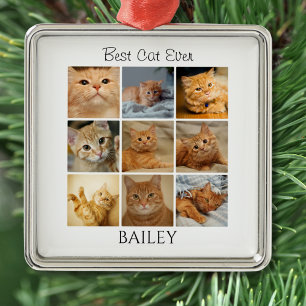 Beste kattenfoto collage gepersonaliseerd metalen ornament