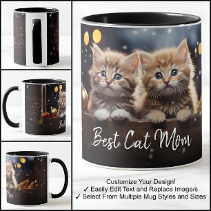Beste Kattenmoeder Eén Foto Sjabloon Met Fancy Tek Mok